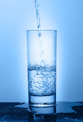 Beautiful glass with water on a blue background