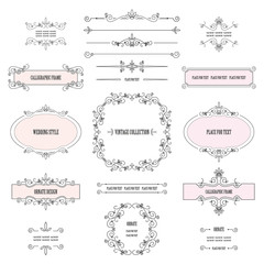 Vintage frames, labels and dividers set. Calligraphic design elements.