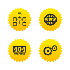 Website database icon. Internet globe and repair