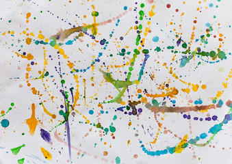 A child's drawing, watercolor blots from paint on a white sheet