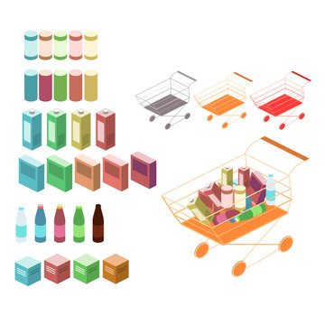 Isometric basket with food