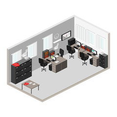 isometric abstract office floor interior departments concept vector.