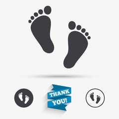 Child pair of footprint sign icon. Barefoot .