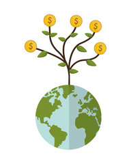 flat design earth globe money plant icon vector illustration