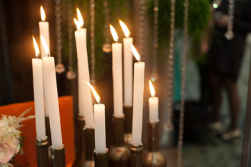 Candle scene, candles with Christmas decor