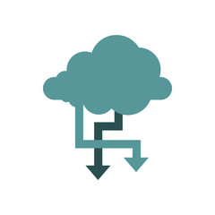 Storing files in cloud icon in flat style isolated on white background. Online symbol