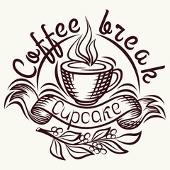 Coffee break menu. Lettering hand drawing, fashion illustration of the theme of coffee. Making coffee design. Isolated vector illustration