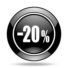 20 percent sale retail black glossy icon