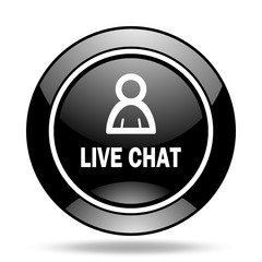 live chat black glossy icon