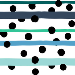 Cute vector seamless pattern . Brush strokes, circles. Stripes and circles hand drawn. Endless texture can be used for printing onto fabric or paper.