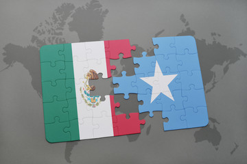 puzzle with the national flag of mexico and somalia on a world map background.