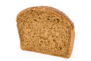 Cut in half a loaf of fresh bread, isolated on white background