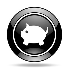 piggy bank black glossy icon