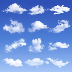 Obraz na płótnie Canvas Set of transparent different clouds. Vector illustration