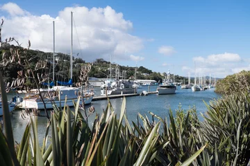 Deurstickers Boats moored at Whangarei Marina in the town basin - Northland, New Zealand, NZ. © corners74