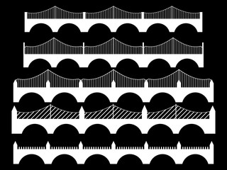 Set bridge isolated on a black background. Vector illustration.