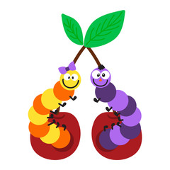 Cute hand drawn crawling caterpillar tree insect element funny little bug. Nature larva caterpillar wildlife bug vector illustration. Cartoon caterpillars cute character different animal worm.