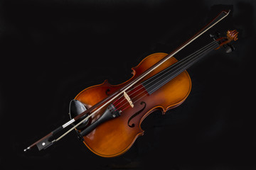 Obraz na płótnie Canvas High Angle View Of Violin And Bow 