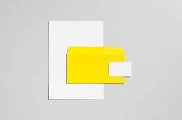 Branding / Stationery Mock-Up - Yellow & White - Letterhead (A4), DL Envelope,Business Card (85x55mm)