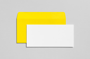 Branding / Stationery Mock-Up - Yellow & White - DL Envelope, Compliments Slip (99x210mm) - obrazy, fototapety, plakaty
