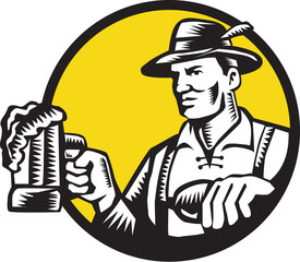 Bavarian Beer Drinker Mug Circle Woodcut