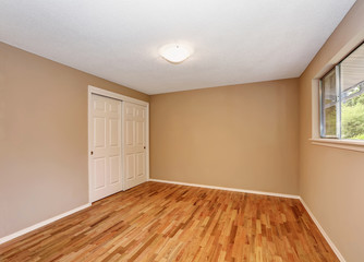 Empty unfurnished bedroom  interior with built in closet