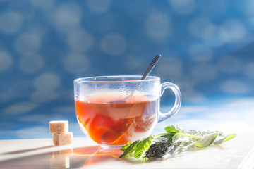 cup of tea with sugar and herbs