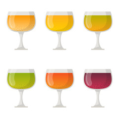 Vector cartoon detox smoothies, juice, cocktail glasses