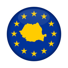 Romania map European Union flag button