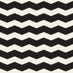 Vector Seamless Black and White Horizontal ZigZag Lines Geometric Pattern