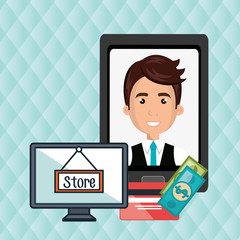 man cellphone credit card vector illustration graphic