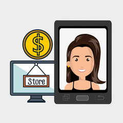 woman cellphone credit card vector illustration graphic