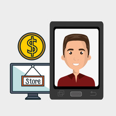 man cellphone credit card vector illustration graphic