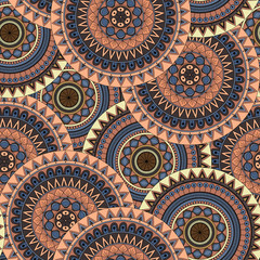 Hand drawn mandala ethnic seamless pattern.