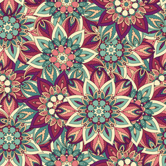 Ornate floral seamless texture, endless pattern with vintage mandala elements.