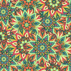Ornate floral seamless texture, endless pattern with vintage mandala elements.