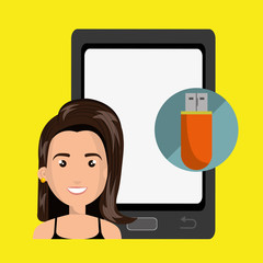 woman mobile cellphone usb vector illustration graphic