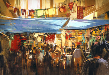 digital painting of colorful street market
