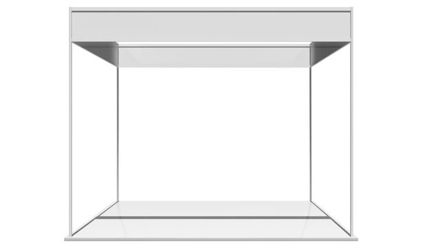 Trade Show Booth White and Blank. Blank Indoor Exhibition with Work Paths. 3d motion graphic on white background. Ad Template Expo design. 4K FullHD and HD video render footage. Alpha matte included.