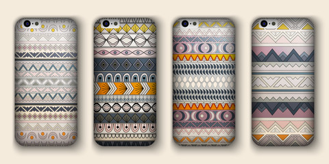 set of eight covers for your mobile phone. Vector decorative ethnic backgrounds. - 117948943