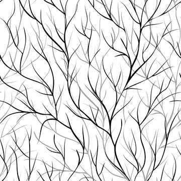 beautiful monochrome black and white seamless background with tree branches.