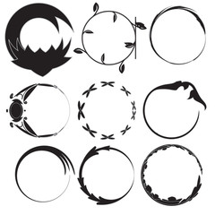 Set of empty scribble circles, vector design elements, 9 black circles.