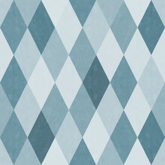 おしゃれで風合いのあるレトロなダイヤ柄シームレス（連続・繋がる）パターン　青系　背景素材