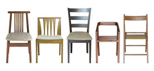 set of wooden chair isolated on white with clipping path