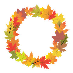 Naklejka na ściany i meble Vector autumn wreath made of colorful leaves.