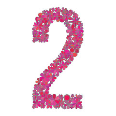 Vector number two made of colorful flowers.