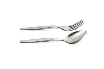 fork and spoon isolated on white background with clipping path