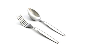 fork and spoon isolated on white background with clipping path