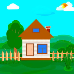 иллюстрация домик летний пейзаж