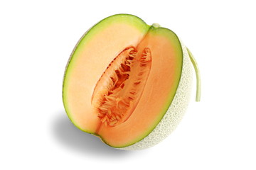 Slices appetizing orange Melon fruit isolated on white backgroun